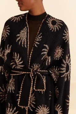 FARM Rio SUN SEQUIN EMBROIDERED KNIT CARDIGAN