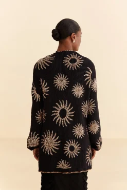 FARM Rio SUN SEQUIN EMBROIDERED KNIT CARDIGAN