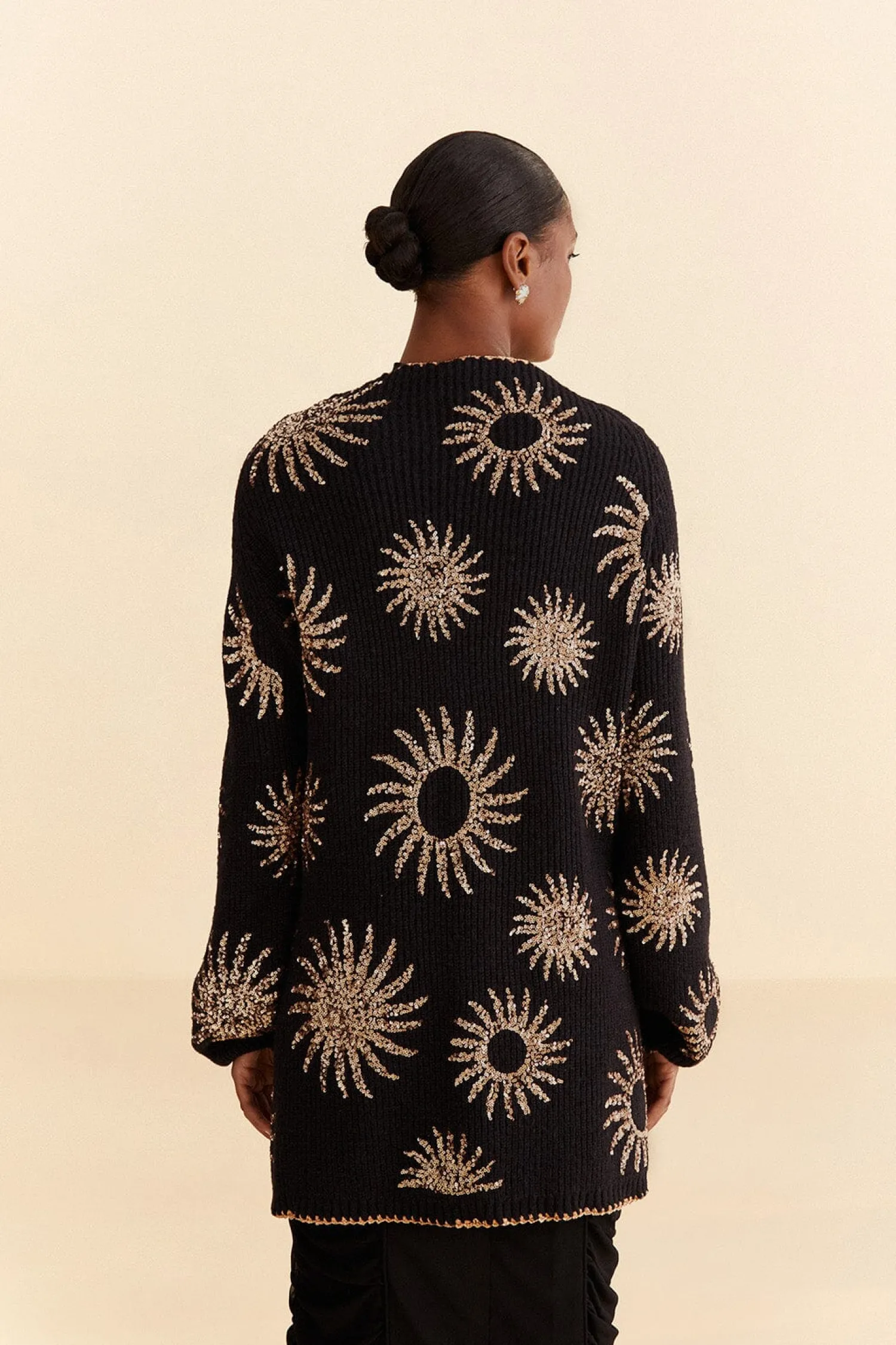 FARM Rio SUN SEQUIN EMBROIDERED KNIT CARDIGAN