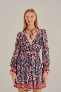 FARM Rio TEAL AINIKA CHARM LONG SLEEVE MINI DRESS