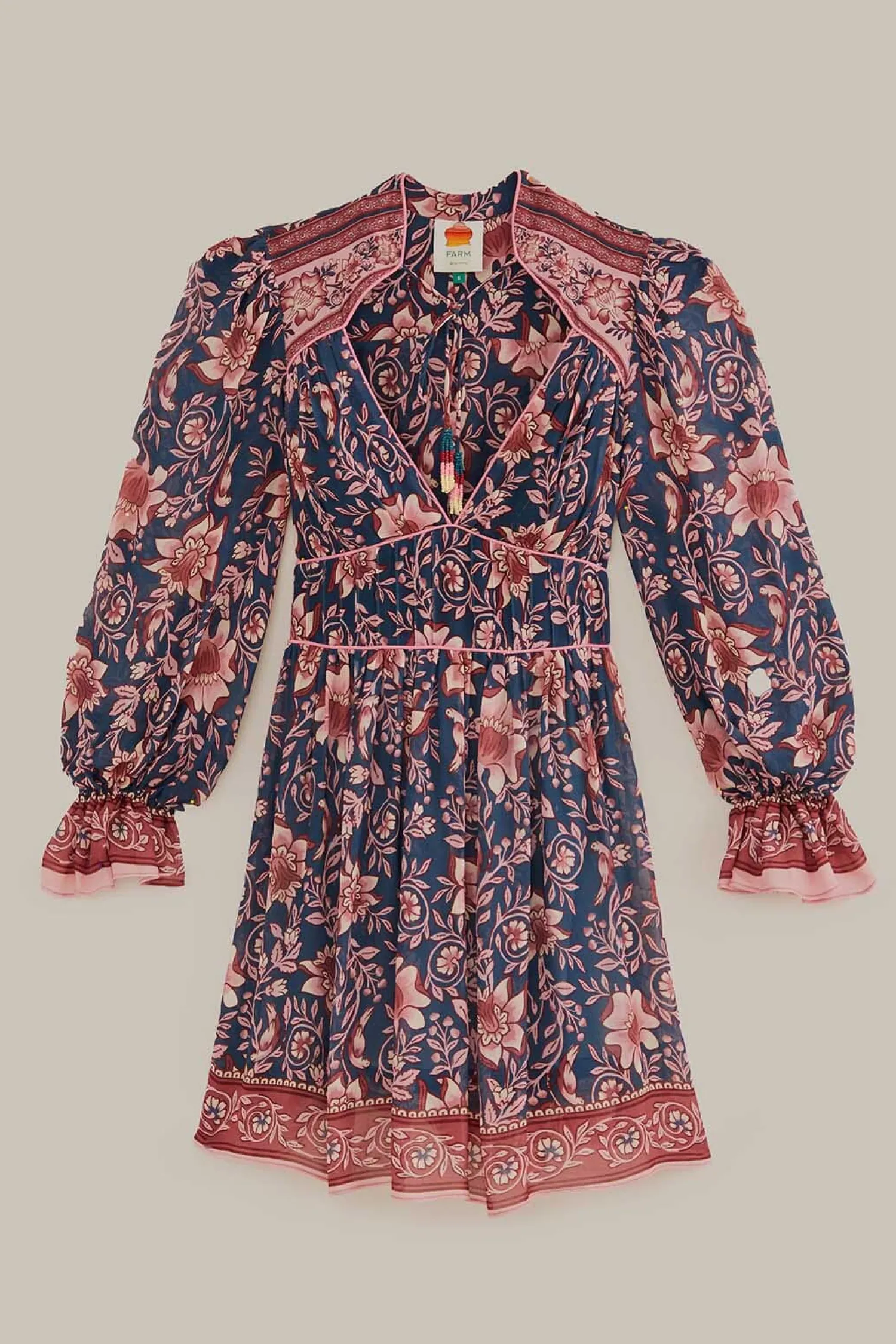 FARM Rio TEAL AINIKA CHARM LONG SLEEVE MINI DRESS