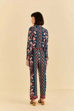 FARM Rio  TEAL SEASHELL TAPESTRY CARGO PANTS