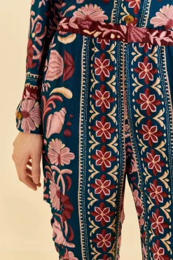 FARM Rio  TEAL SEASHELL TAPESTRY CARGO PANTS