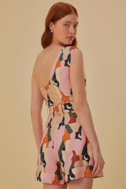 FARM Rio  THE KISS MULTICOLOR ONE SHOULDER ROMPER