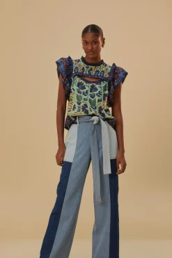 FARM Rio  TIE WAIST PATCH DENIM PANTS
