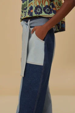 FARM Rio  TIE WAIST PATCH DENIM PANTS