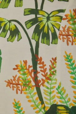 FARM Rio  TROPICAL FOREST OFF-WHITE FRINGED MIDI DRESS