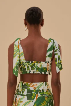 FARM Rio  TROPICAL FOREST OFF-WHITE KNOT SLEEVELESS CROP TOP