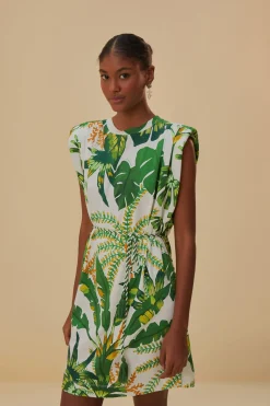 FARM Rio TROPICAL FOREST OFF-WHITE T-SHIRT DRESS