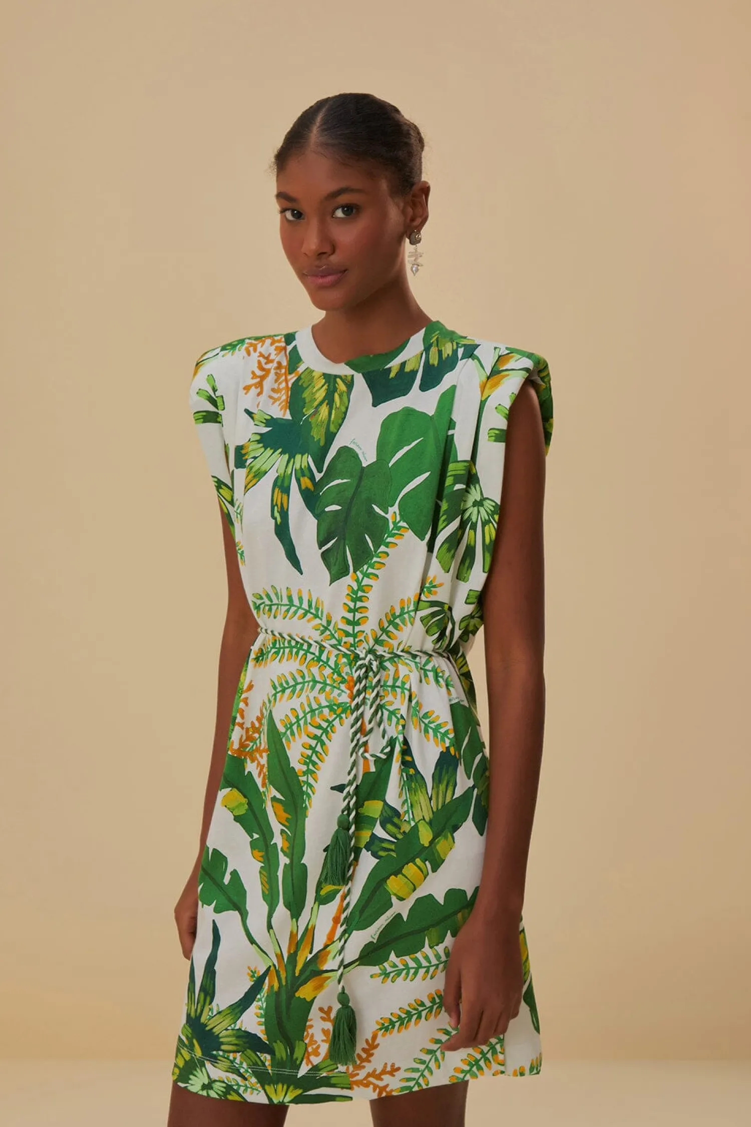 FARM Rio TROPICAL FOREST OFF-WHITE T-SHIRT DRESS