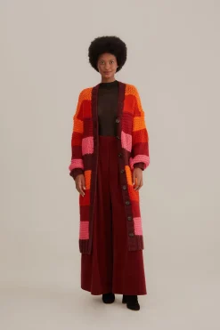 FARM Rio TROPICAL STRIPES MIDI KNIT CARDIGAN