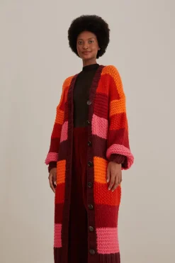 FARM Rio  TROPICAL STRIPES MIDI KNIT CARDIGAN