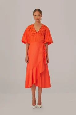 FARM Rio VIVID ORANGE MIDI SKIRT