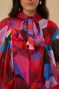 FARM Rio WATERCOLOR FLORAL BLUE LONG SLEEVE BLOUSE