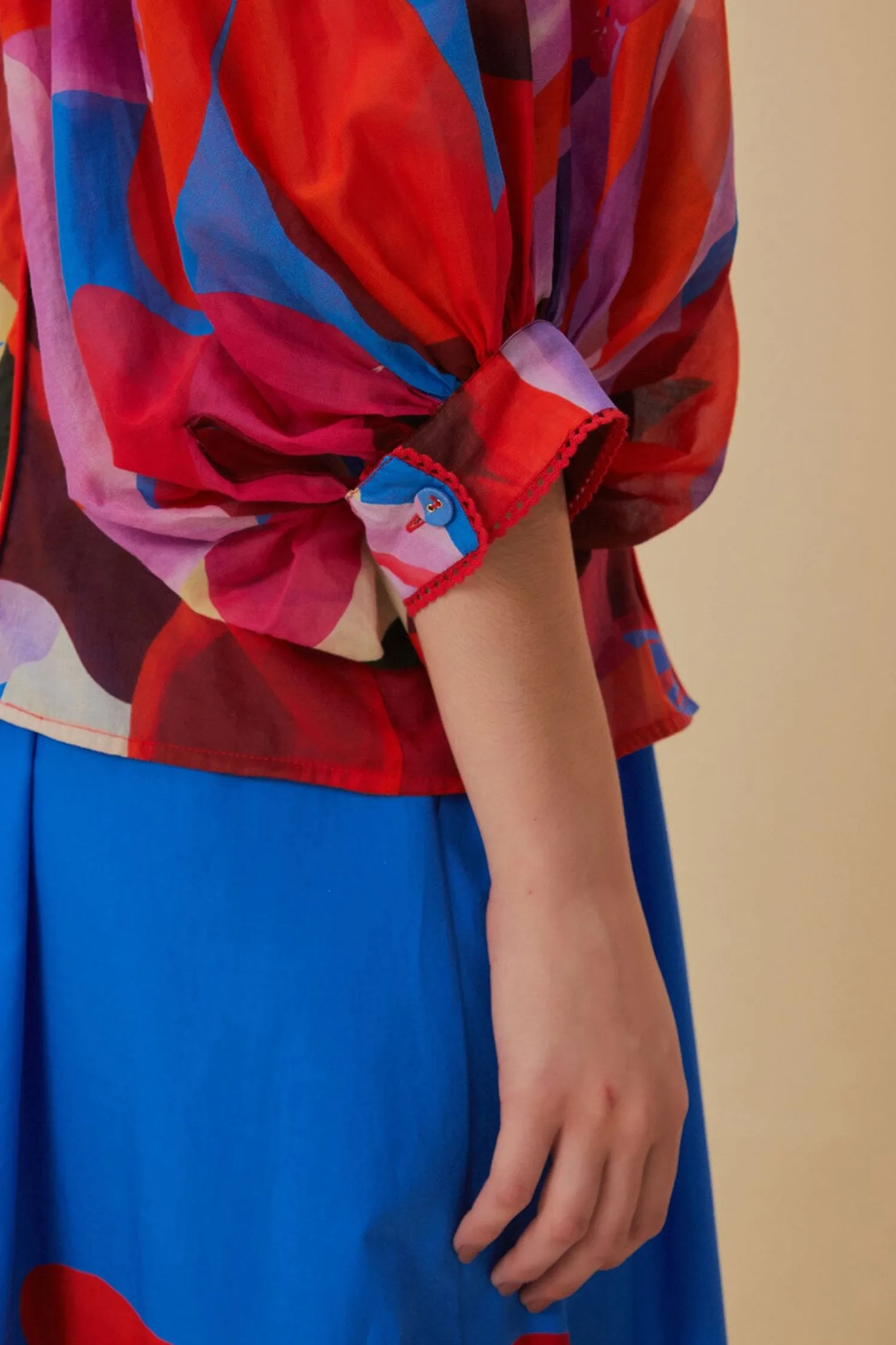 FARM Rio WATERCOLOR FLORAL BLUE LONG SLEEVE BLOUSE