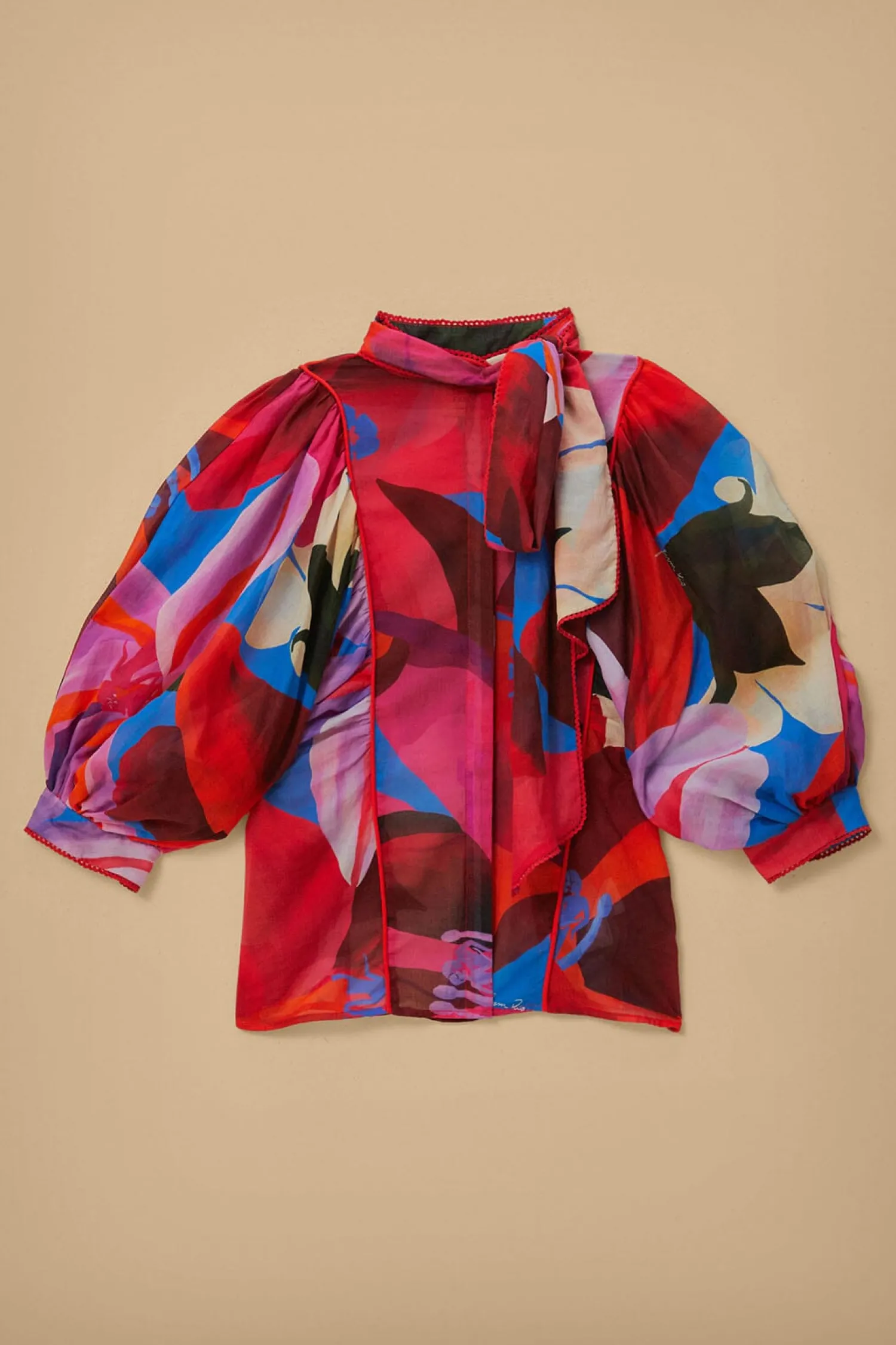 FARM Rio WATERCOLOR FLORAL BLUE LONG SLEEVE BLOUSE