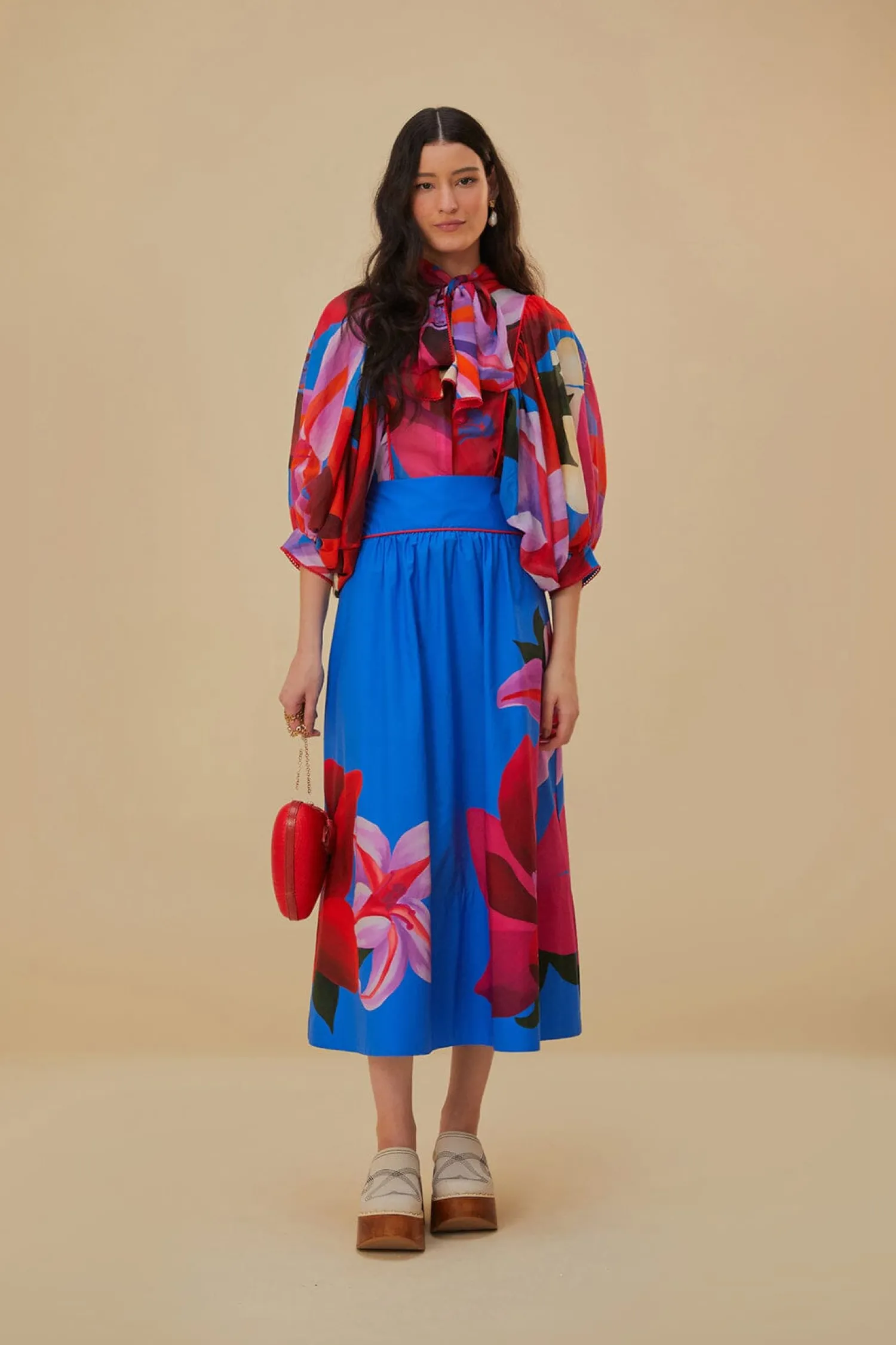 FARM Rio WATERCOLOR FLORAL BLUE MIDI SKIRT