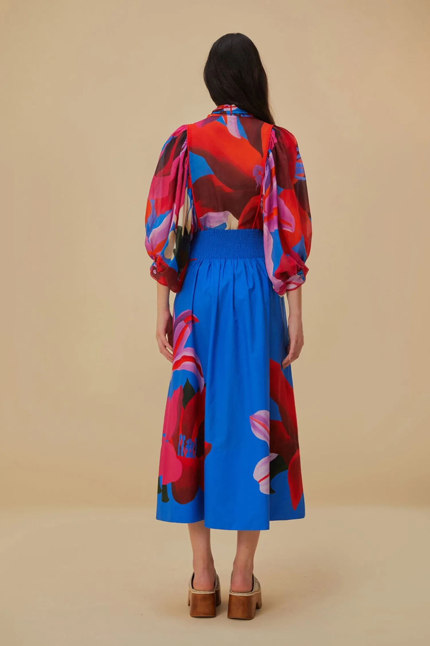 FARM Rio WATERCOLOR FLORAL BLUE MIDI SKIRT