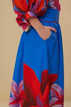 FARM Rio WATERCOLOR FLORAL BLUE MIDI SKIRT
