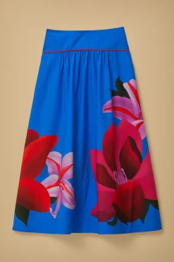 FARM Rio WATERCOLOR FLORAL BLUE MIDI SKIRT