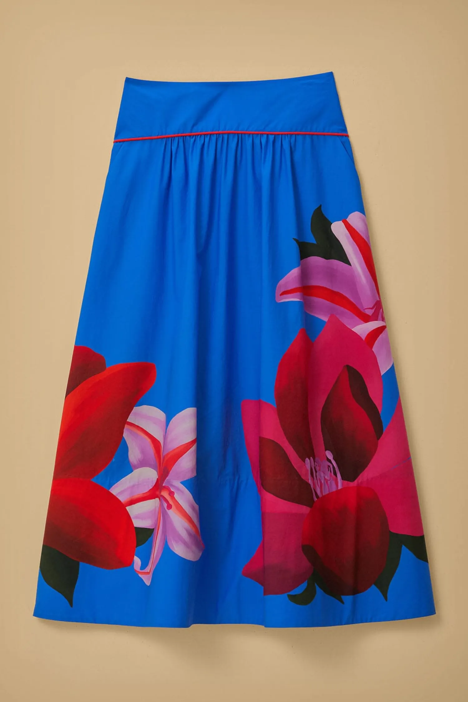 FARM Rio WATERCOLOR FLORAL BLUE MIDI SKIRT