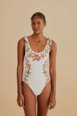 FARM Rio  WHITE BANANA VITAMIN ONE PIECE SWIMSUIT