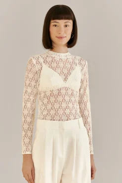 FARM Rio WHITE LACE LONG SLEEVE BLOUSE