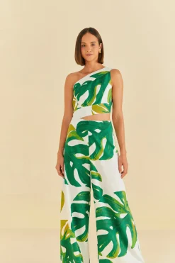 FARM Rio  WHITE MONSTERA ONE SHOULDER JUMPSUIT