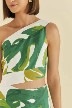 FARM Rio WHITE MONSTERA ONE SHOULDER JUMPSUIT