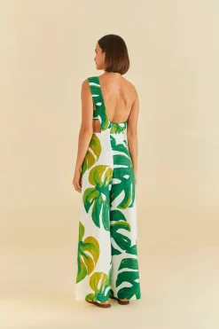 FARM Rio WHITE MONSTERA ONE SHOULDER JUMPSUIT