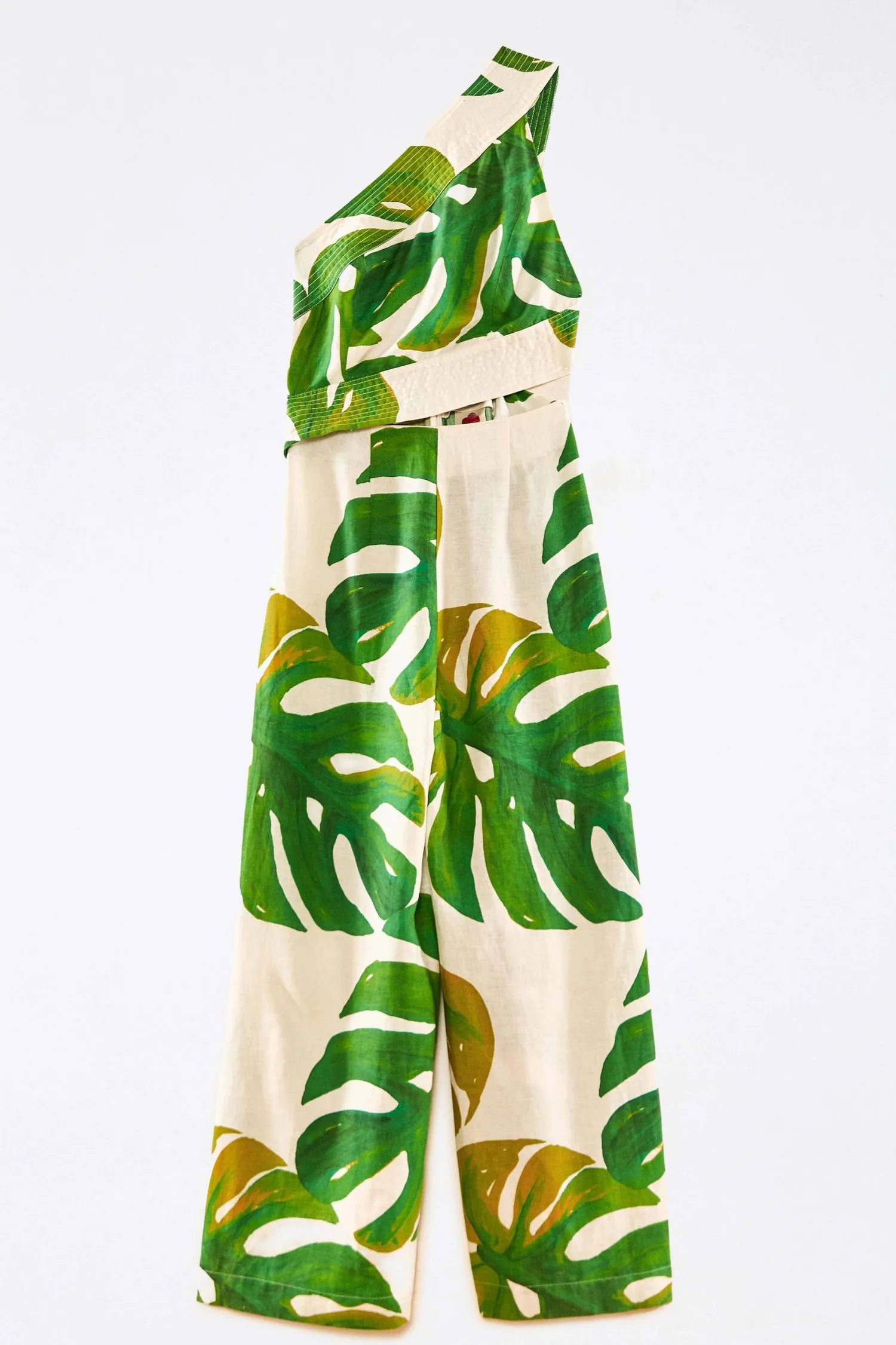 FARM Rio WHITE MONSTERA ONE SHOULDER JUMPSUIT