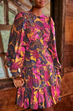 FARM Rio YELLOW FRUIT DREAM LONG SLEEVE MINI DRESS