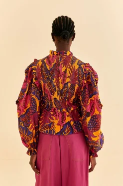 FARM Rio  YELLOW FRUIT DREAM LONG SLEEVE BLOUSE