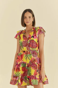 FARM Rio YELLOW FRUIT DREAM RUFFLE MINI DRESS