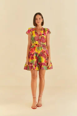 FARM Rio  YELLOW FRUIT DREAM RUFFLE MINI DRESS