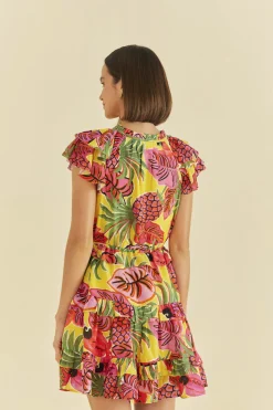 FARM Rio YELLOW FRUIT DREAM RUFFLE MINI DRESS