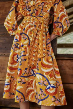 FARM Rio  YELLOW PALMS PARTY MIDI DRESS