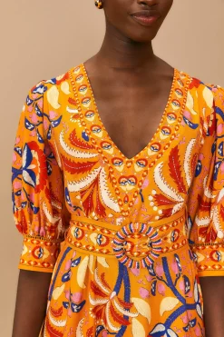 FARM Rio  YELLOW PALMS PARTY SHORT SLEEVE MAXI DRESS