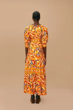 FARM Rio  YELLOW PALMS PARTY SHORT SLEEVE MAXI DRESS