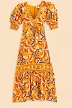 FARM Rio  YELLOW PALMS PARTY SHORT SLEEVE MAXI DRESS