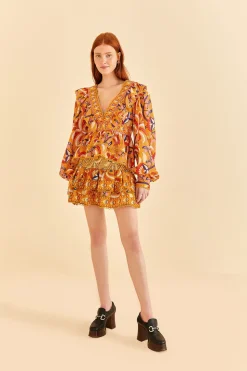 FARM Rio YELLOW PALMS PARTY SMOCKED MINI SKIRT