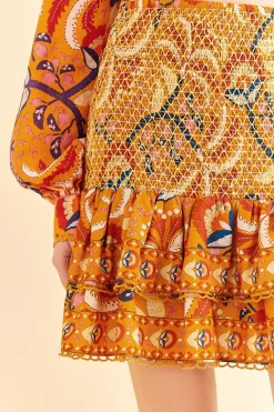 FARM Rio  YELLOW PALMS PARTY SMOCKED MINI SKIRT