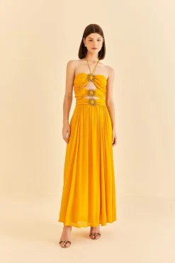 FARM Rio  YELLOW SLEEVELESS MAXI DRESS WITH SUN BUCKLE