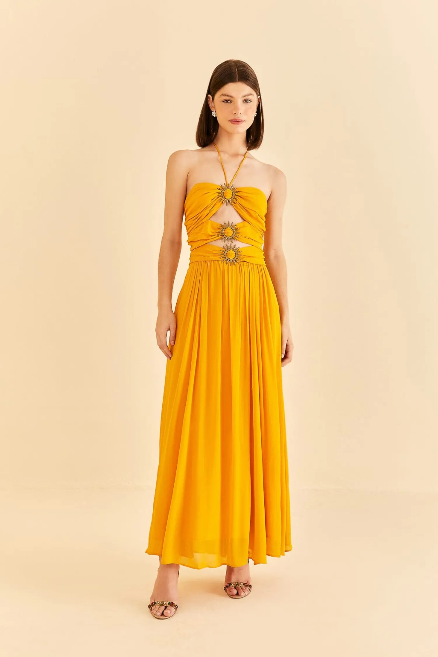 FARM Rio YELLOW SLEEVELESS MAXI DRESS WITH SUN BUCKLE